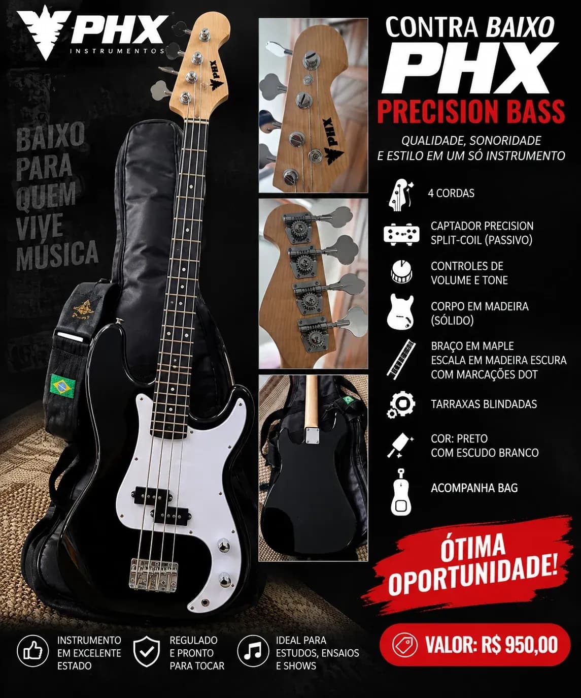 Baixo phx 4 cordas impecável — foto 1